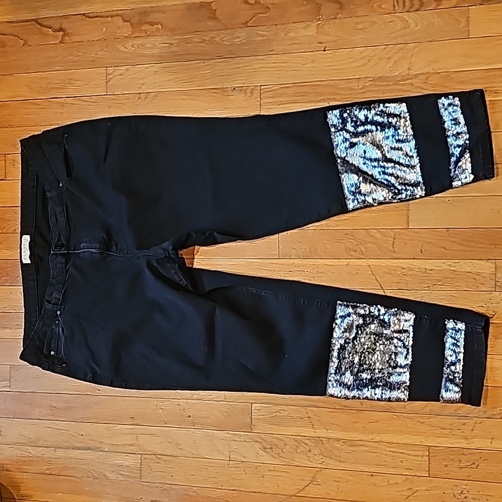 Eloquii Black Denim Jeans with Sequin Patches